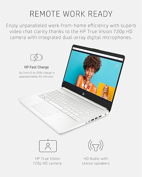 HP 14 Laptop, Intel Celeron N4020, 4 GB RAM, 64 GB Storage, 14-inch Micro-edge HD Display, Windows 11 Home, Thin & Portable, 4K Graphics, One Year of Microsoft 365 (14-dq0040nr, Snowflake White) - Image 2